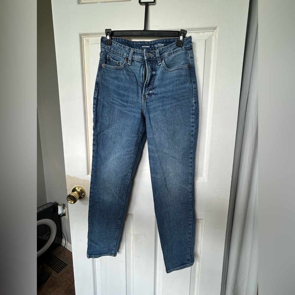 Old Navy Blue Denim Hi Rise Straight Leg Jeans - Size 4R